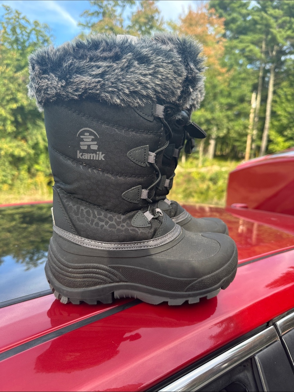 Kamik Black Kids Winter Boot with Faux Fur Cuff - Picture 3 of 6